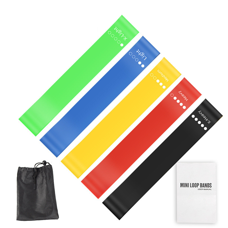Home Gym Mini - 5개 TPE 저항 밴드 세트(보관 가방